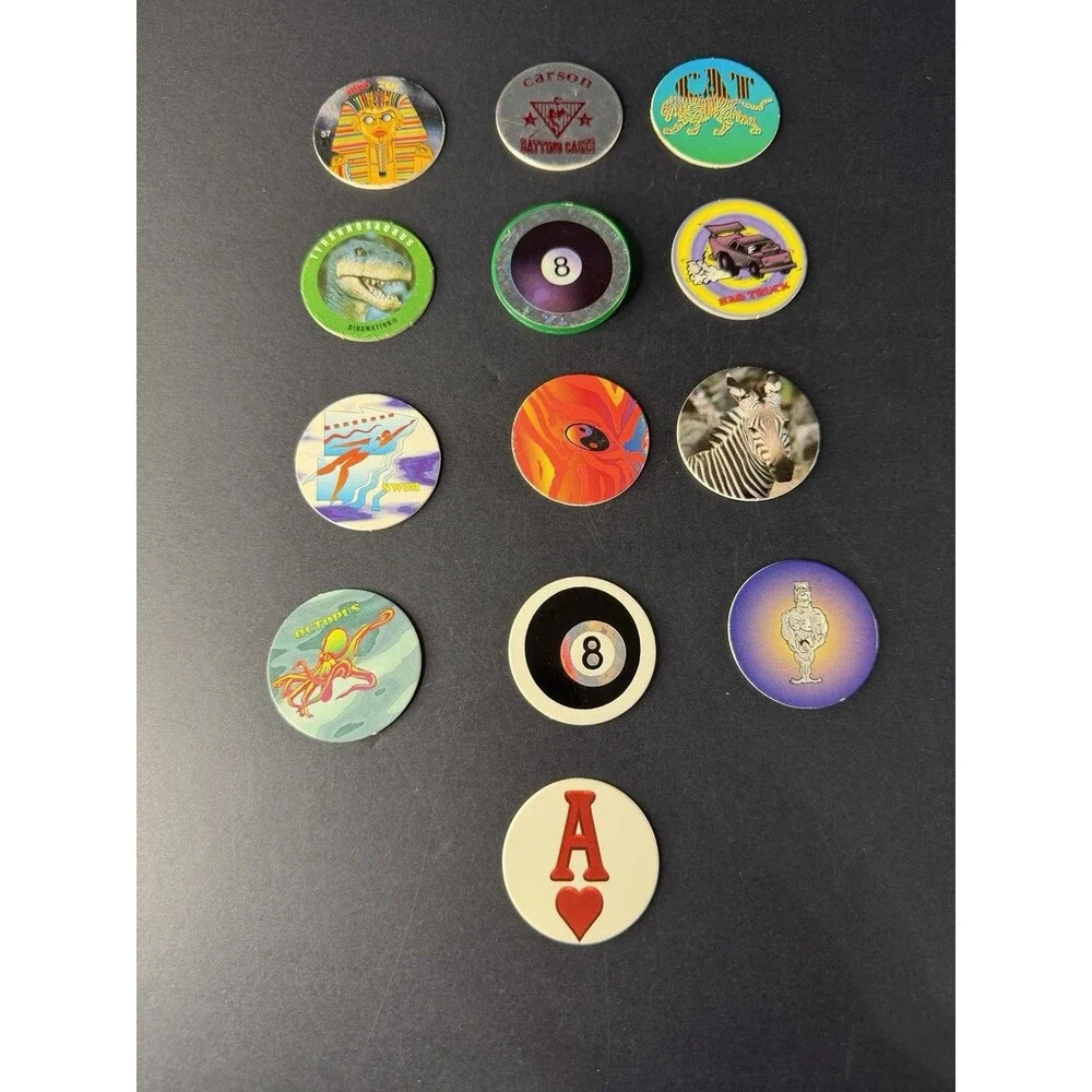 Vintage POG Slammer Holographic Green Plastic 8-Ball Vintage 1990's + 12 POGS